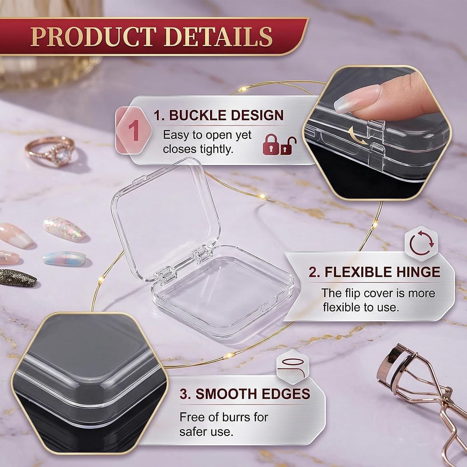 10Pcs Press On Nail Storage Box with 36Pcs Adhesive Double Sided Tape, Press on Nail Packaging Supplies False Nails Display Storage Cases Boxes Organizer for Nail Art Salon Business(Clear)