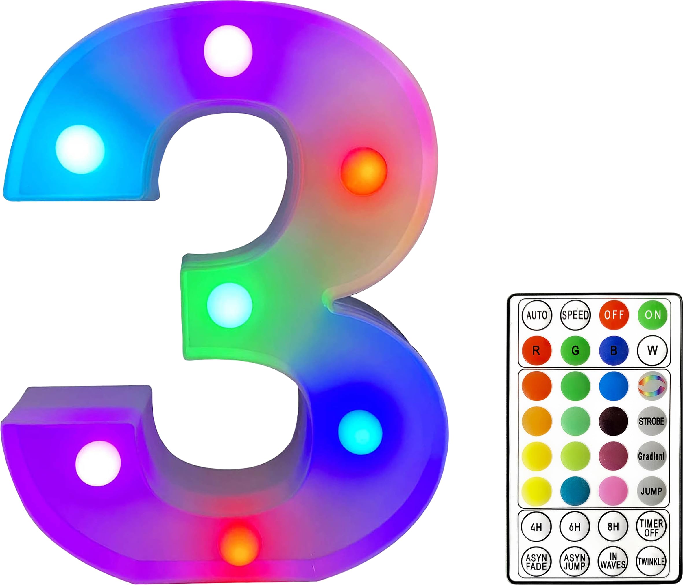 St Helens Home and Garden RGB Colourful Light Up Letters/Numbers Sign with Remote Control Battery Operated for Parties, Weddings, Celebrations, Bedrooms, Battery Operated. Number 3