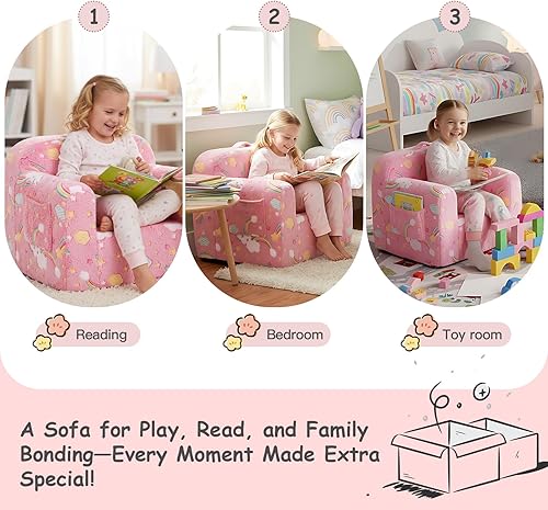 Miniatura 5 de Tiita Sofá para niños, sofá para niños con asa de transporte, sofá portátil de espuma para niños, sofá infantil que brilla en la oscuridad, silla