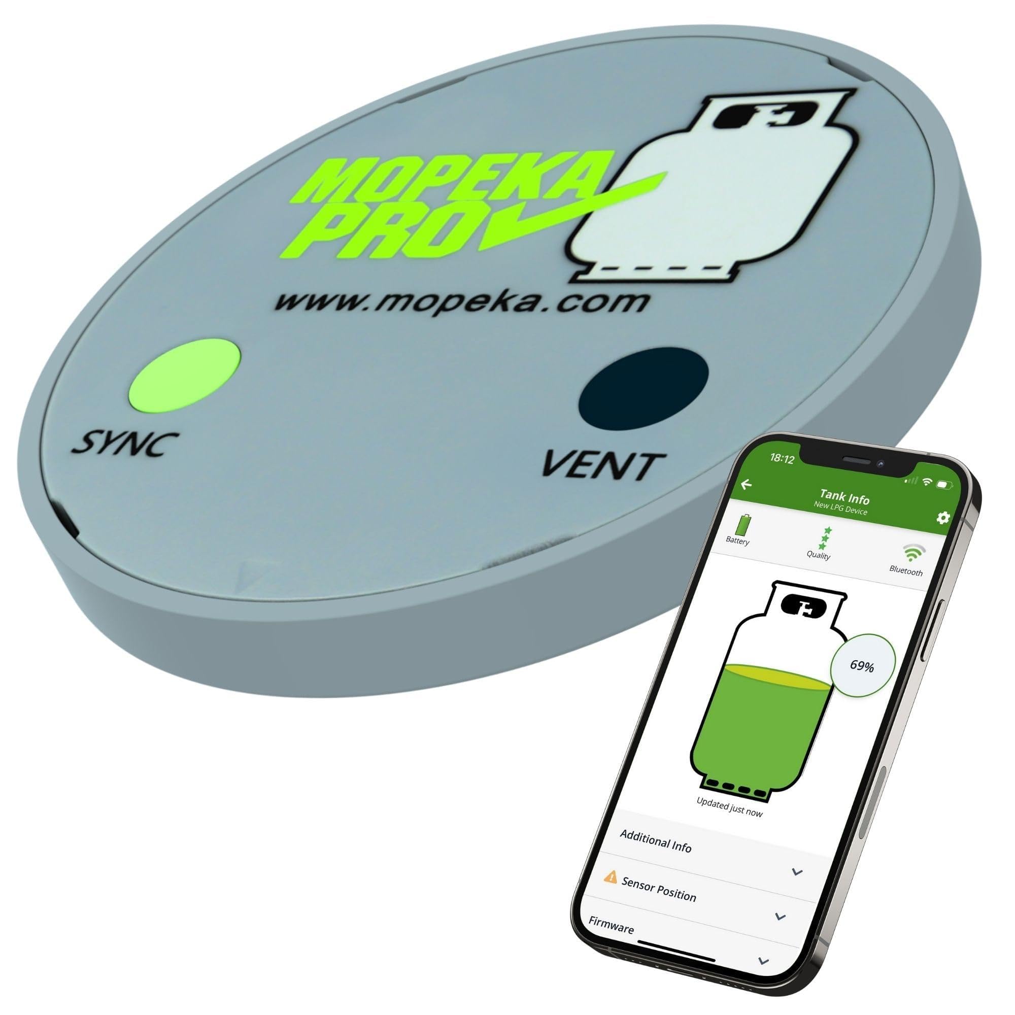 Gasflaschen Füllstandsanzeige PRO by MOPEKA - Ultraschallsensor für LPG - Magnetbefestigung für Stahlflaschen - Bluetooth App Anzeige - Horizontal und Vertikal - 5 kg 11 kg 33 kg
