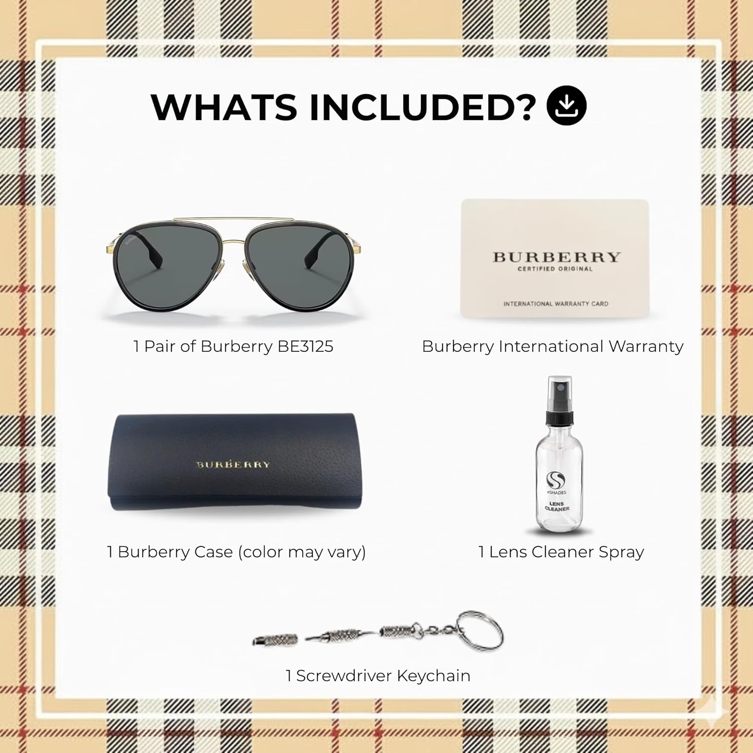 BURBERRY Oliver BE3125 Pilot Shape Metal Sunglasses with Luxury Eyewear Kit - Image 3
