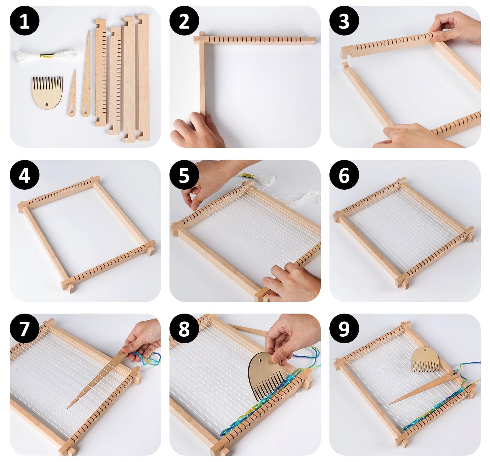 Lemonfilter Kit de telar de tejido, 9 x 11 pulgadas para niños de 8 a 12 años, juego de telar de madera con hilos, varillas, peines, lanzaderas e instrucciones, adecuado para principiantes y niños