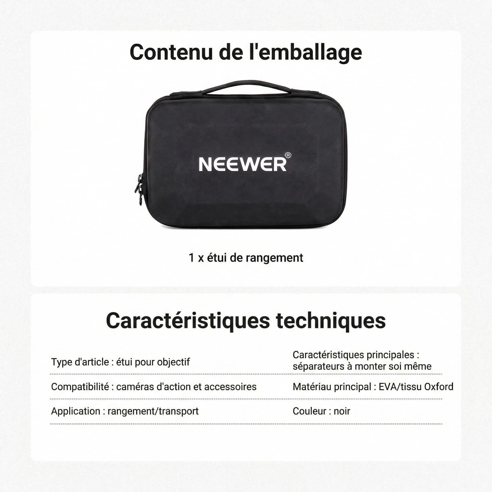 NEEWER Étui Transport pour caméra d'action et Accessoires,Sac Rangement Protecteur résistant aux éclaboussures, Compatible avec GoPro, DJI Osmo 360 Action 5 Pro, Pocket 3 et objectifs NEEWER, PB27