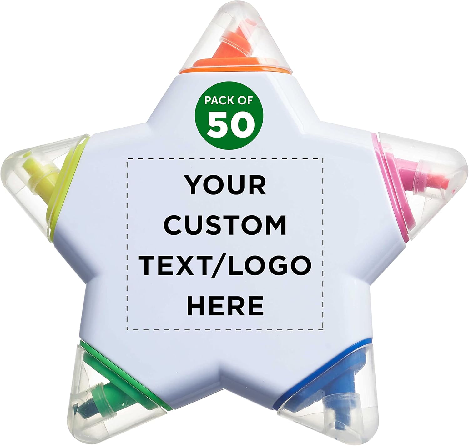 DISCOUNT PROMOS Custom Star Highlighters Set of 50, Personalized Bulk Pack