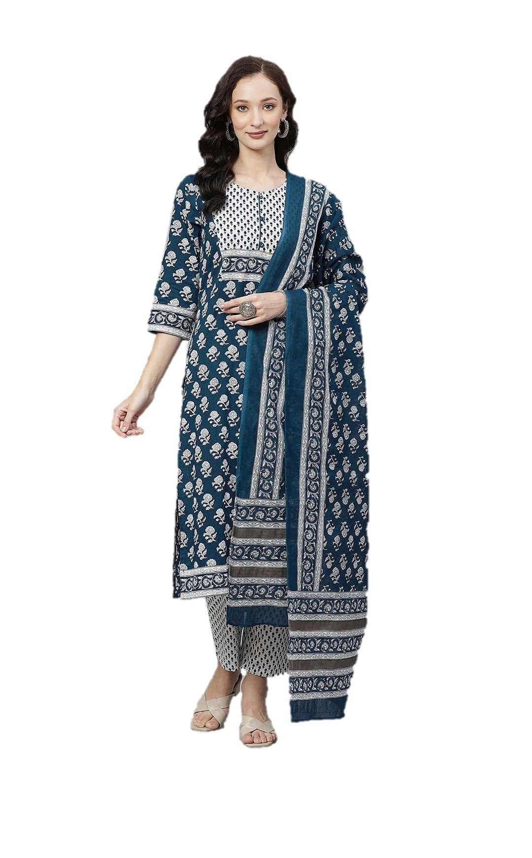 Ensemble Kurta Femme Style Indien - Robe Tunique + Pantalon Palazzos + Dupatta | Coton
