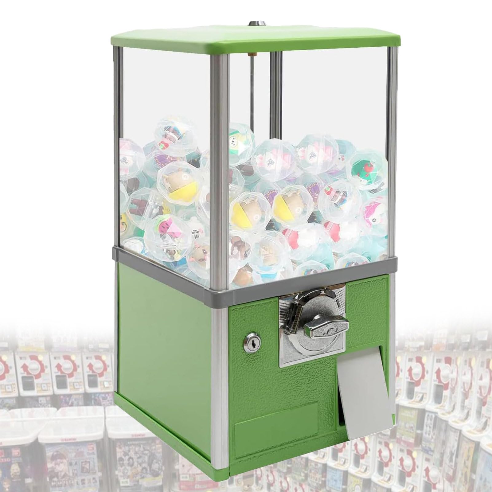 MáQuina Expendedora De Chicles, MáQuina Expendedora De CáPsulas para Tiendas Minoristas, AlcancíA De Chicles con Monedas, 100 Bolas VacíAs, para Juguetes De CáPsulas Green