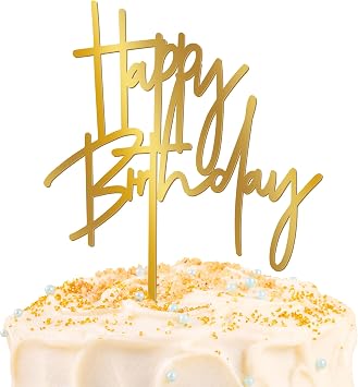 1PCS Gold Birthday Cake Topper, 5.3 x 7.2 Inches Acrylic Happy Birthday Cake Sign, Glitter Mirror Cake Topper Decorations for Anniversary, Bridal Shower, Birthday Party Supplies
