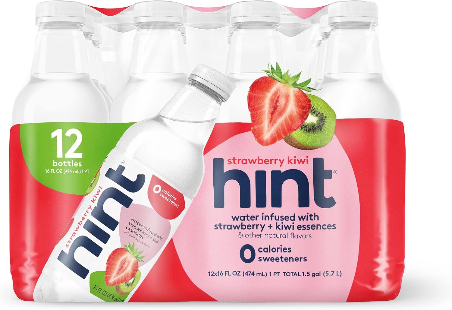 Hint Premium Essense Water, Strawberry Kiwi, 16 Ounce Bottles (Pack of