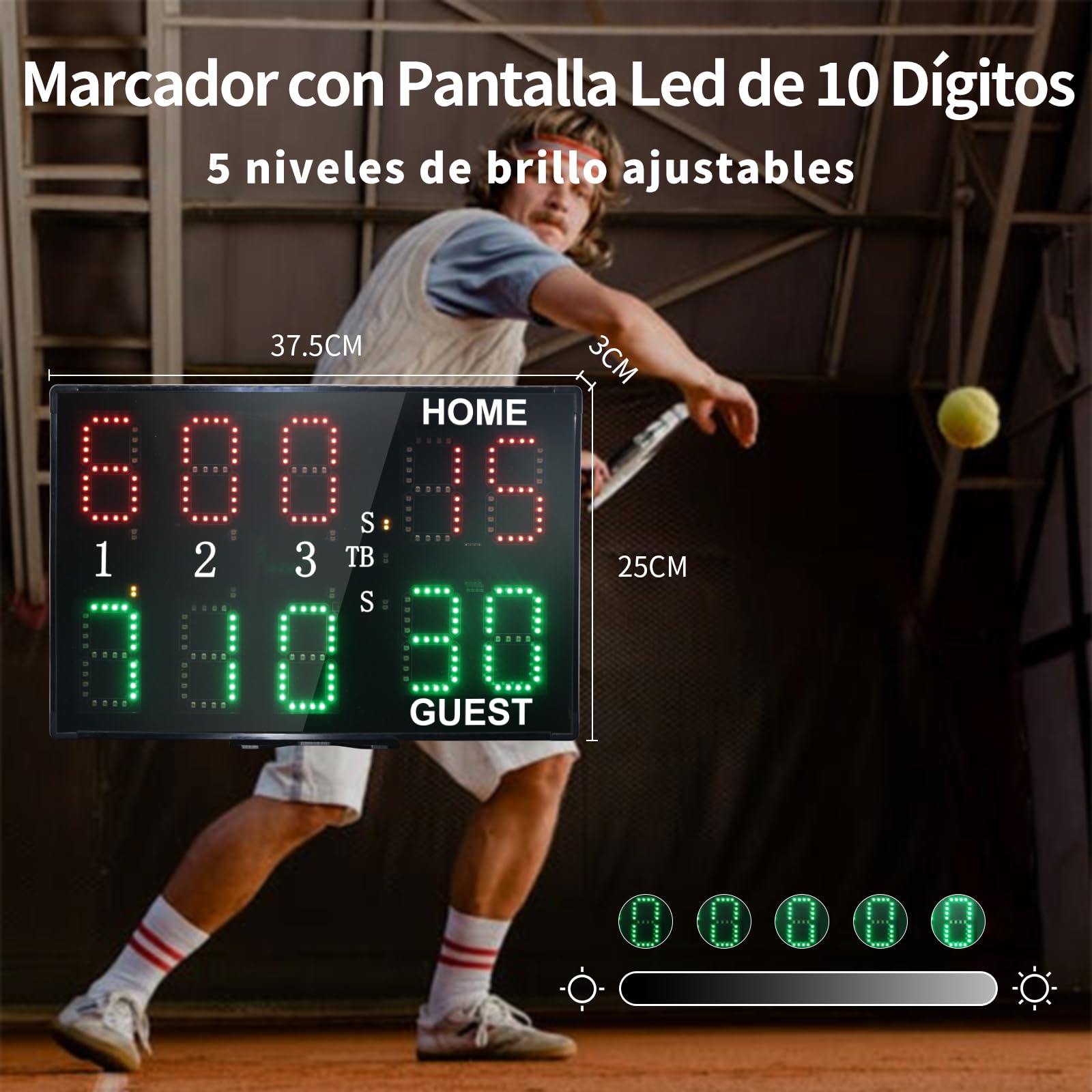 Marcador Digital LED Portátil 10 Dígitos para Tenis y Padel con Control Remoto