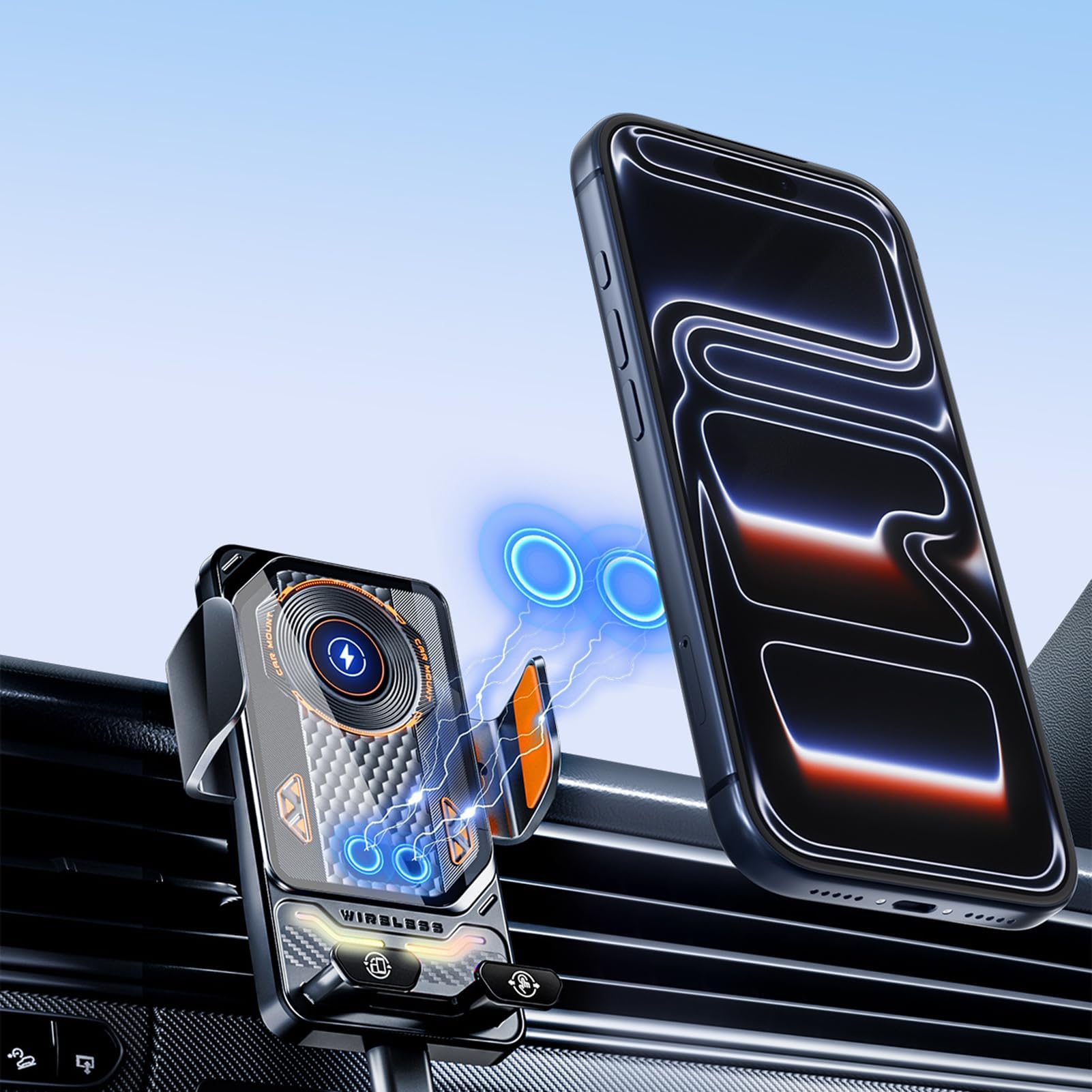 Supporto per telefono da auto, porta smartphone con funzione di ricarica wireless, supporto per bocchetta dell'aria dell'auto, per rimorchio, camper, berline, pickup, trattore, camion
