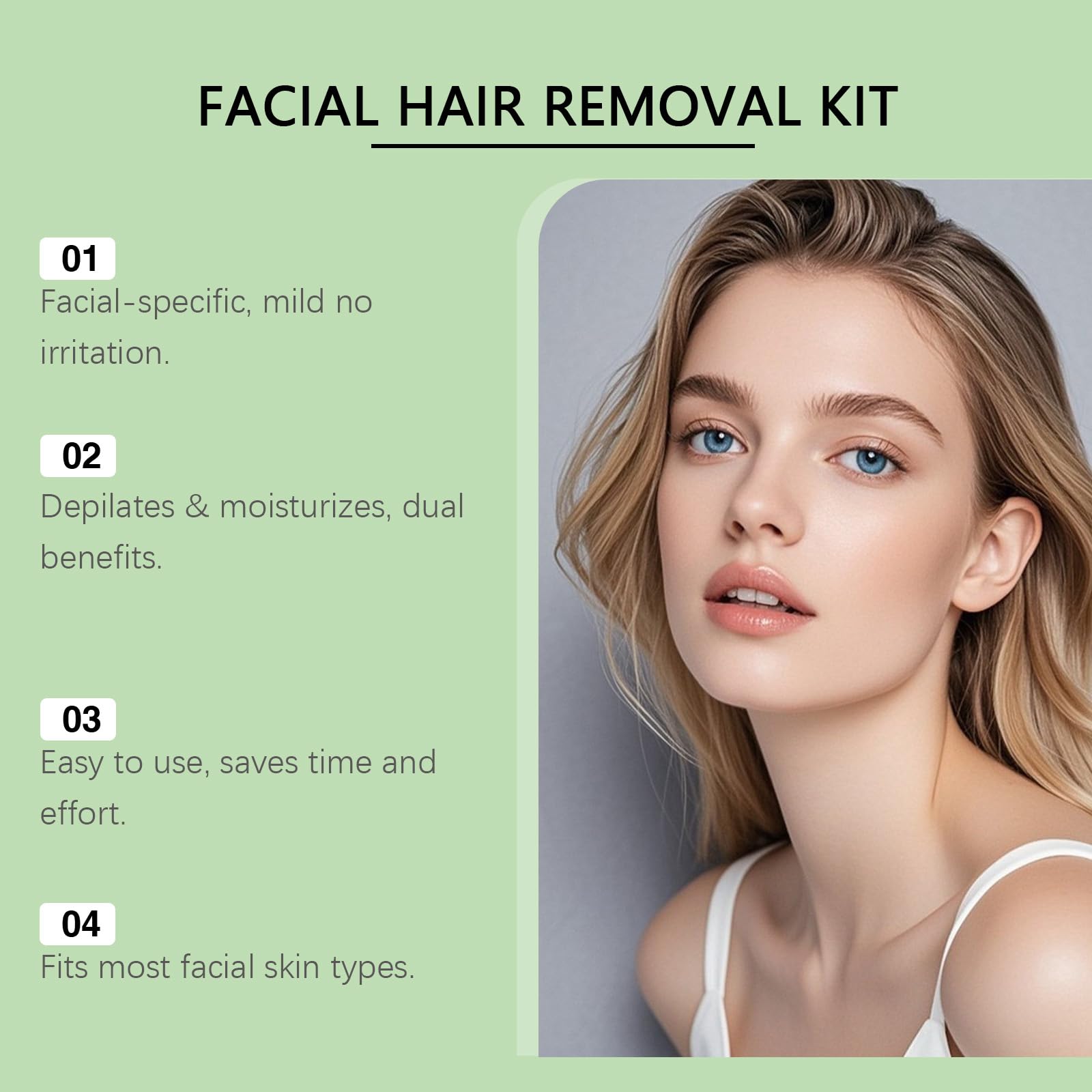Schmerzfreies Gesichtshaarentfernungs-Set Für Empfindliche Haut, Damen Enthaarungscreme Mit Passender Beruhigungscreme, Hausgebrauch Für Oberlippe Und Kinn (6 PCS)