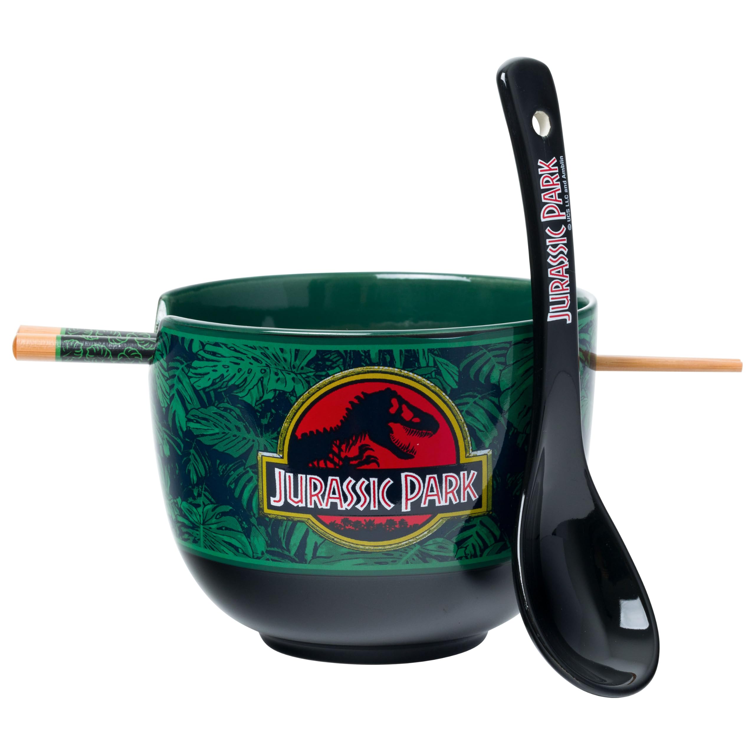 Silver Buffalo Jurassic Park Logo Leaves, Ramen Bowl with Chopsticks, 20oz