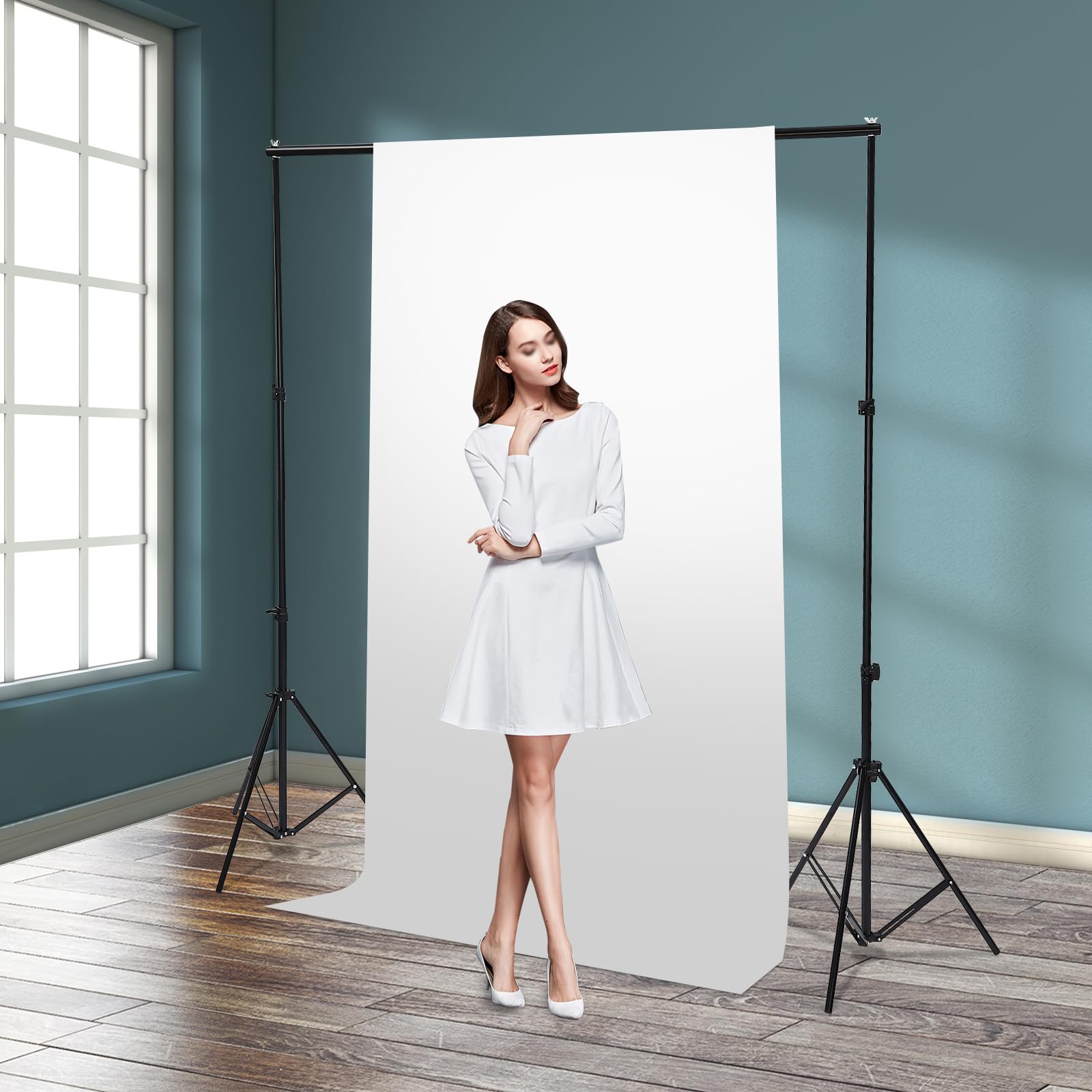 2 * 3m Sfondo per Studio Fotografico, Supporto per Sfondo con Treppiede, Sistema di Sfondo, Può Essere Usato con Musselin, Schermo Verde, Tela, Tende, Banner, per Studio Fotografico, Fotografia di