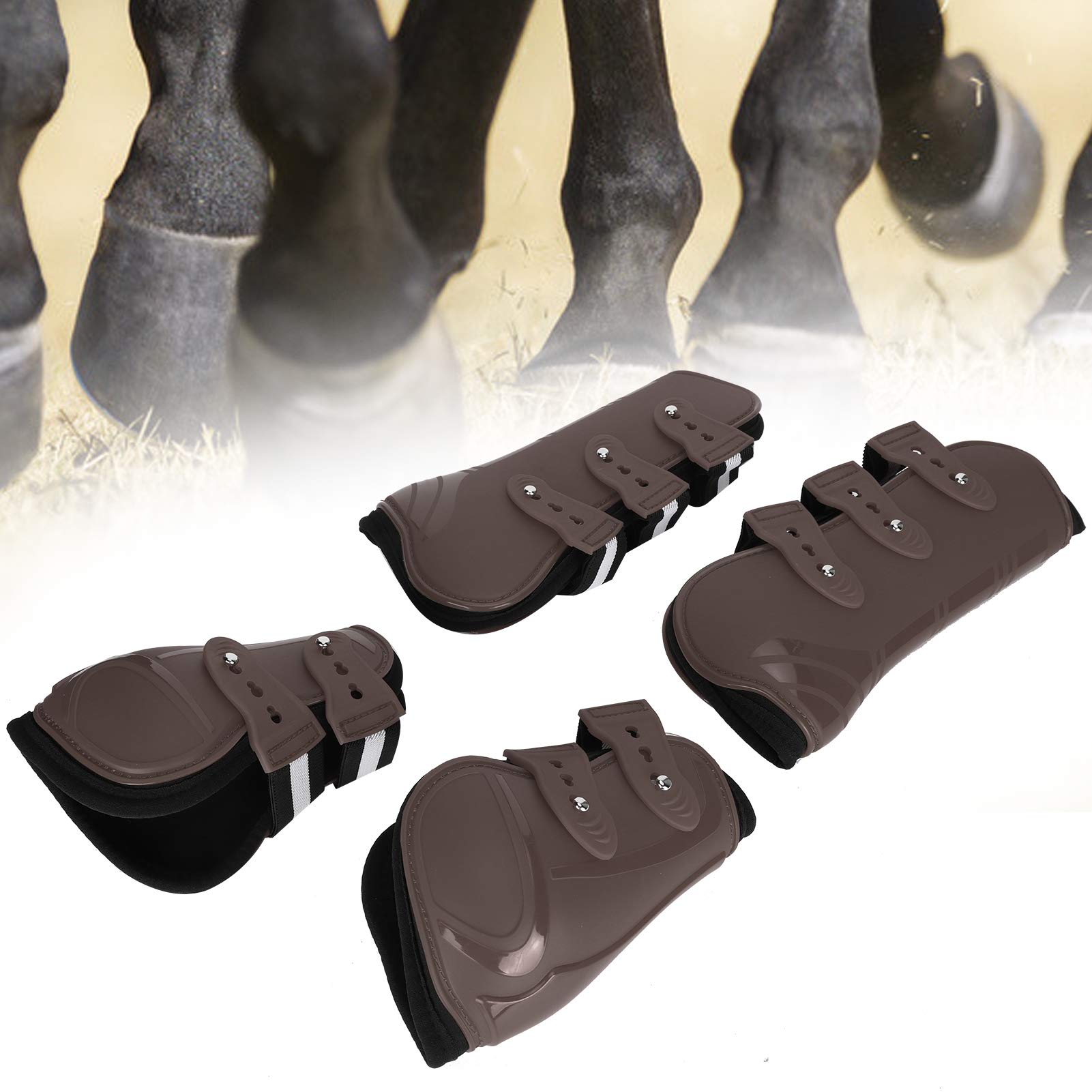 Gambale per Cavallo Protettore Comfort Ispessito per in Qualsiasi Condizione Atmosferica PU Marrone 4 unità (Medio)