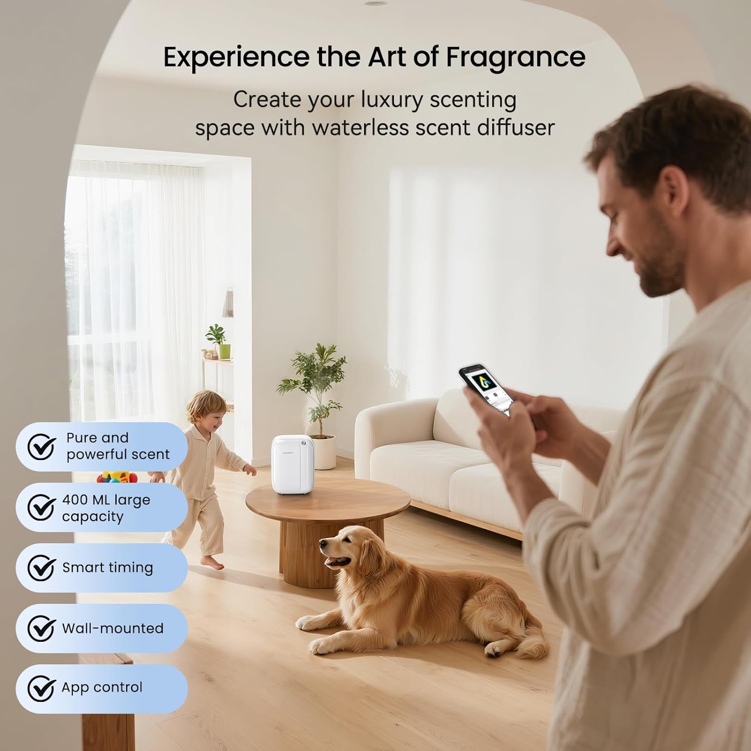 Waterless Essential Oil Diffuser,(2 * 50ml Fragrances Included) 3000 Sq.Ft Coverage 400 ml Large Capacity Hotel Scent Diffuser,Cold Air Tech, App & Button Control,Scent Diffusers for Home Large Room - Image 2