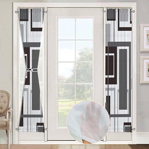 ULQUISNCE Grey Sheer Curtains for Door Window, Geometric Gra