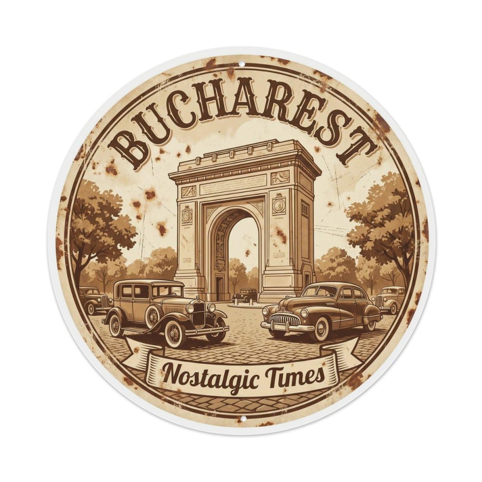 Fqcyn Style Vintage Travel Bucharest Triumph Nostalgic 1 Metal Tin Sign