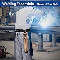 Vista 8 de Bolsa de electrodo resistente al fuego, bolsa de lona para varilla de soldadura, soporte de electrodo de cuero con trabillas para cinturón