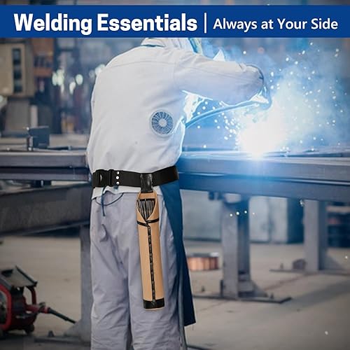 Miniatura 8 de Bolsa de electrodo resistente al fuego, bolsa de lona para varilla de soldadura, soporte de electrodo de cuero con trabillas para cinturón y Amarillo