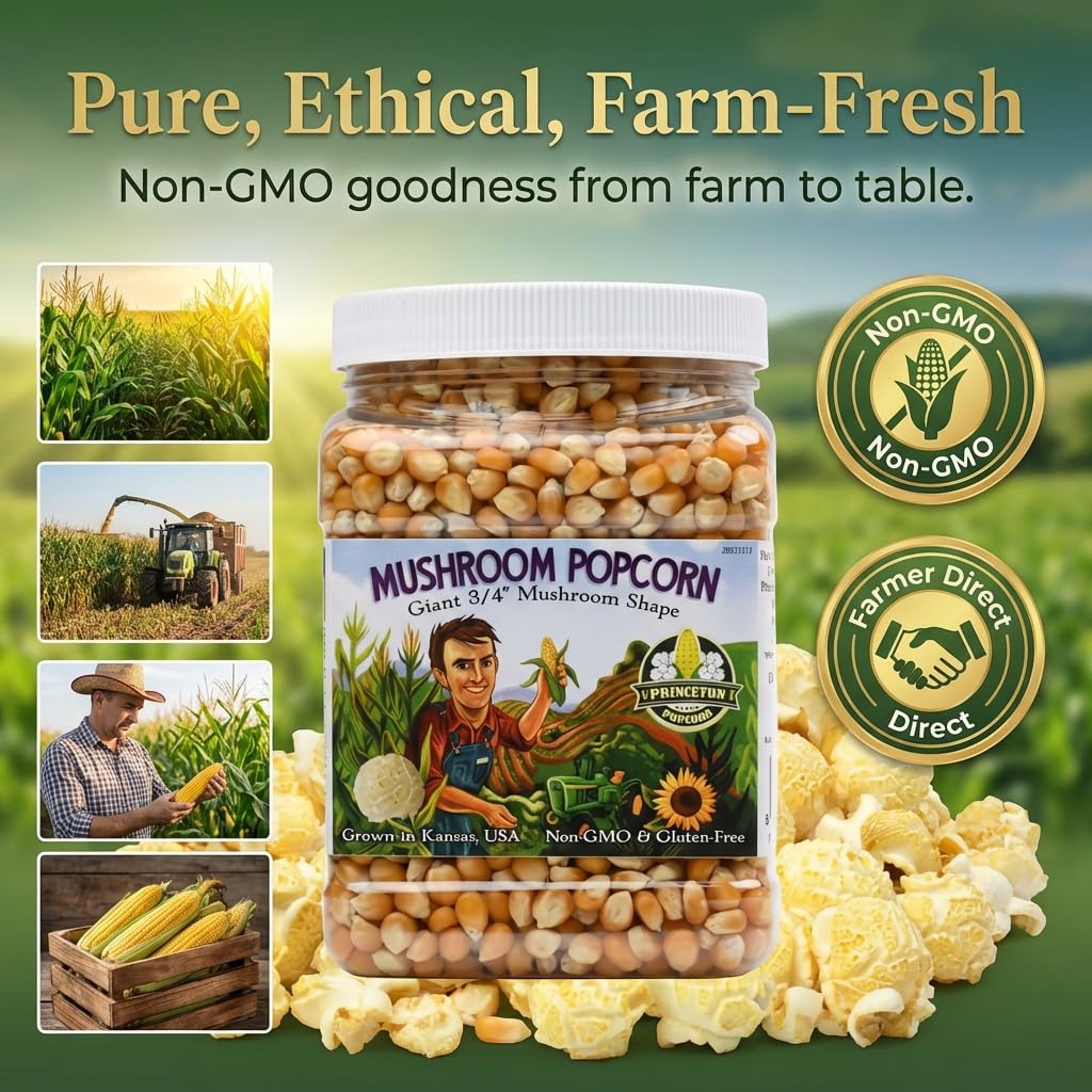 Princeton Popcorn Signature Easy Pop™ Mushroom Popcorn Kernels – New 2026 Ultra-Premium Variety, Pops Large & Round, Easy-Popping with Fewer Hulls, Non-GMO, No Glyphosate, Farmer-Direct, Made in USA (32 oz)