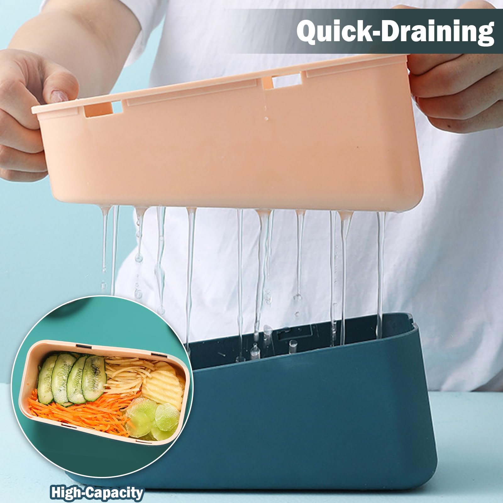 Rallador y rebanador multifuncional 4 en 1, cuchillas de acero inoxidable 304, con recipiente de almacenamiento de alimentos y protector de manos, perfecto para rallar y cortar varios ingredientes