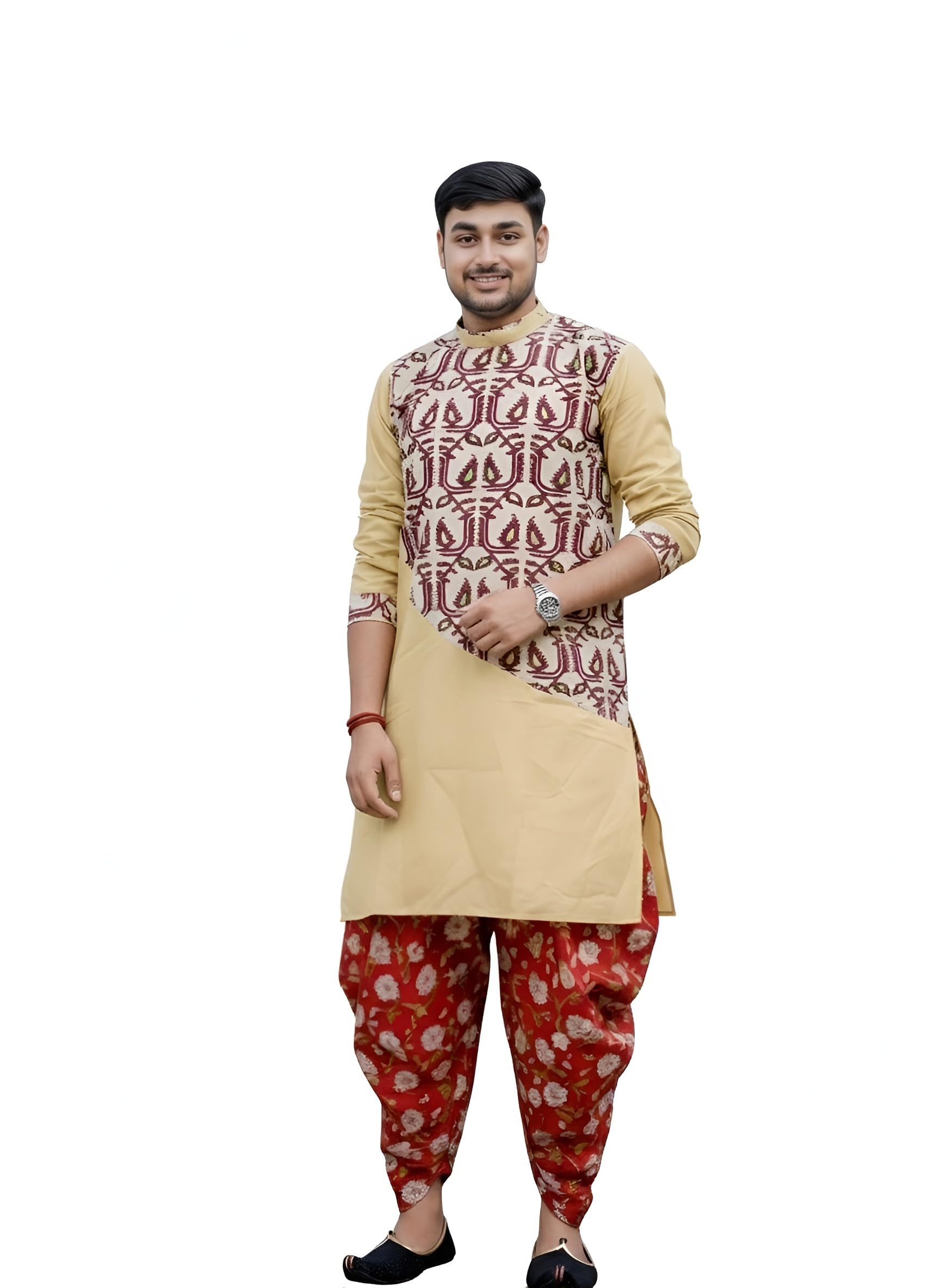 Men's Printed Pure Cotton Jamdani Punjabi Kurta with Full Sleeves Traditional Ethnic Wear-picture-51