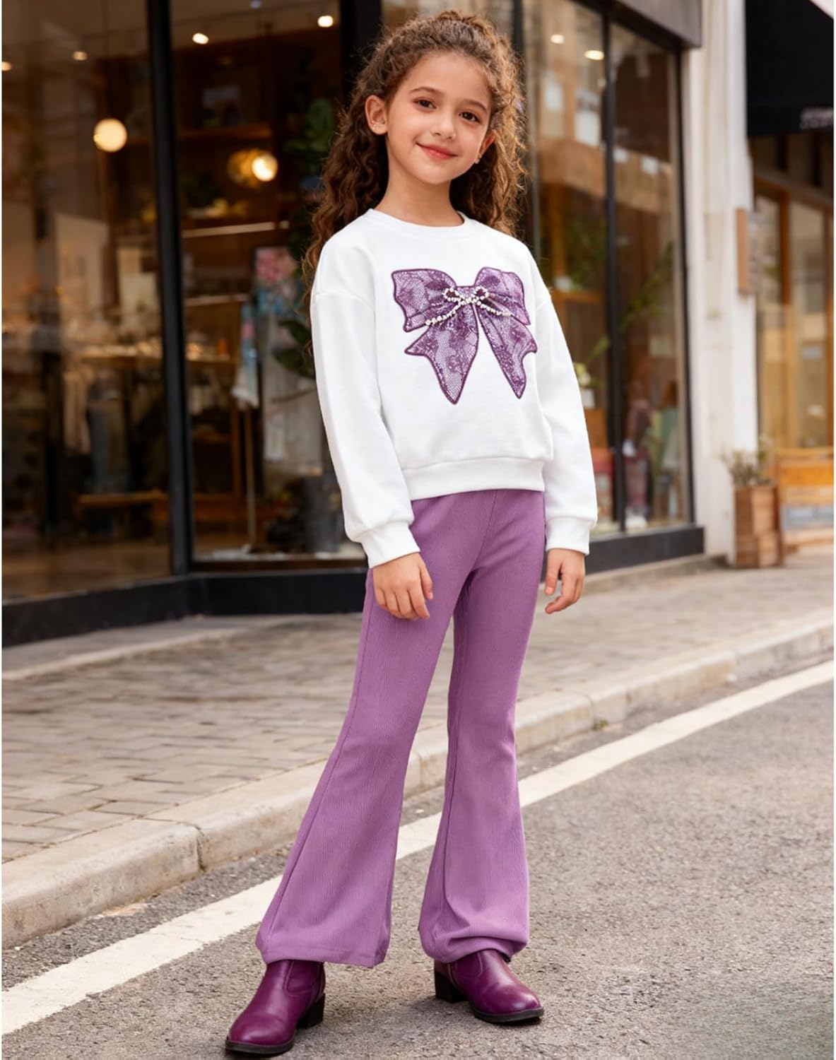 Girls Clothes 2 Piece Cute Butterfly Sweatshirt & Flared Pants/Cargo Pants Winter Outfits for Teen Girls 7-14Y - Image 5