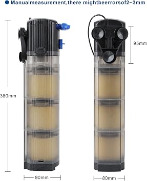 Forever Speed Aquarium Inner Filter Adjustable 3 in 1 Aquarium Filter Fish Tank Filter 1500L/H, Suitable for Aquarium 100-300L 25W