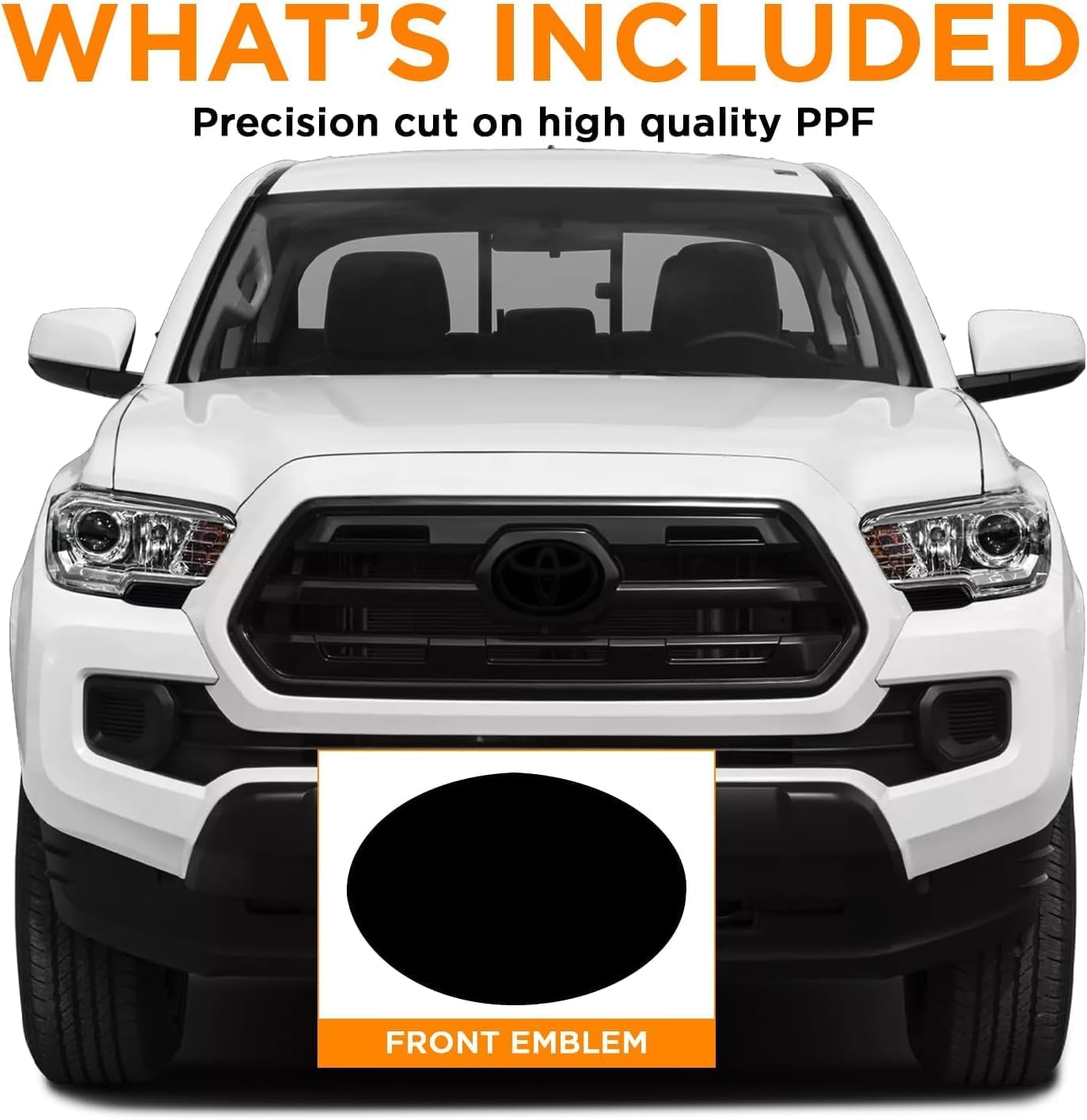 Pre-Cut Front Emblem Tint Compatible with Toyota Tacoma Limited, TRD Off-Road, TRD Sport 2016-2021| Precision Cut Stretchable PPF Vinyl Overlay Cover Wrap Light Smoke (Pack of 2)