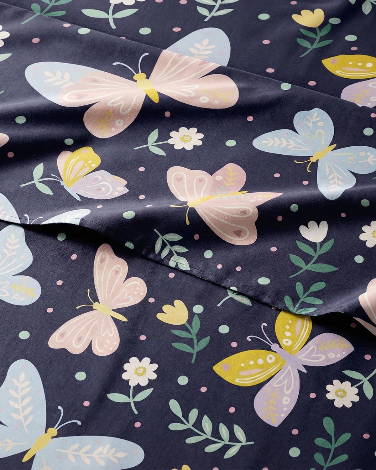 Kids Twin Size Moonlit Butterflies Bed Sheets - 3 Piece Kids Sheet Set
