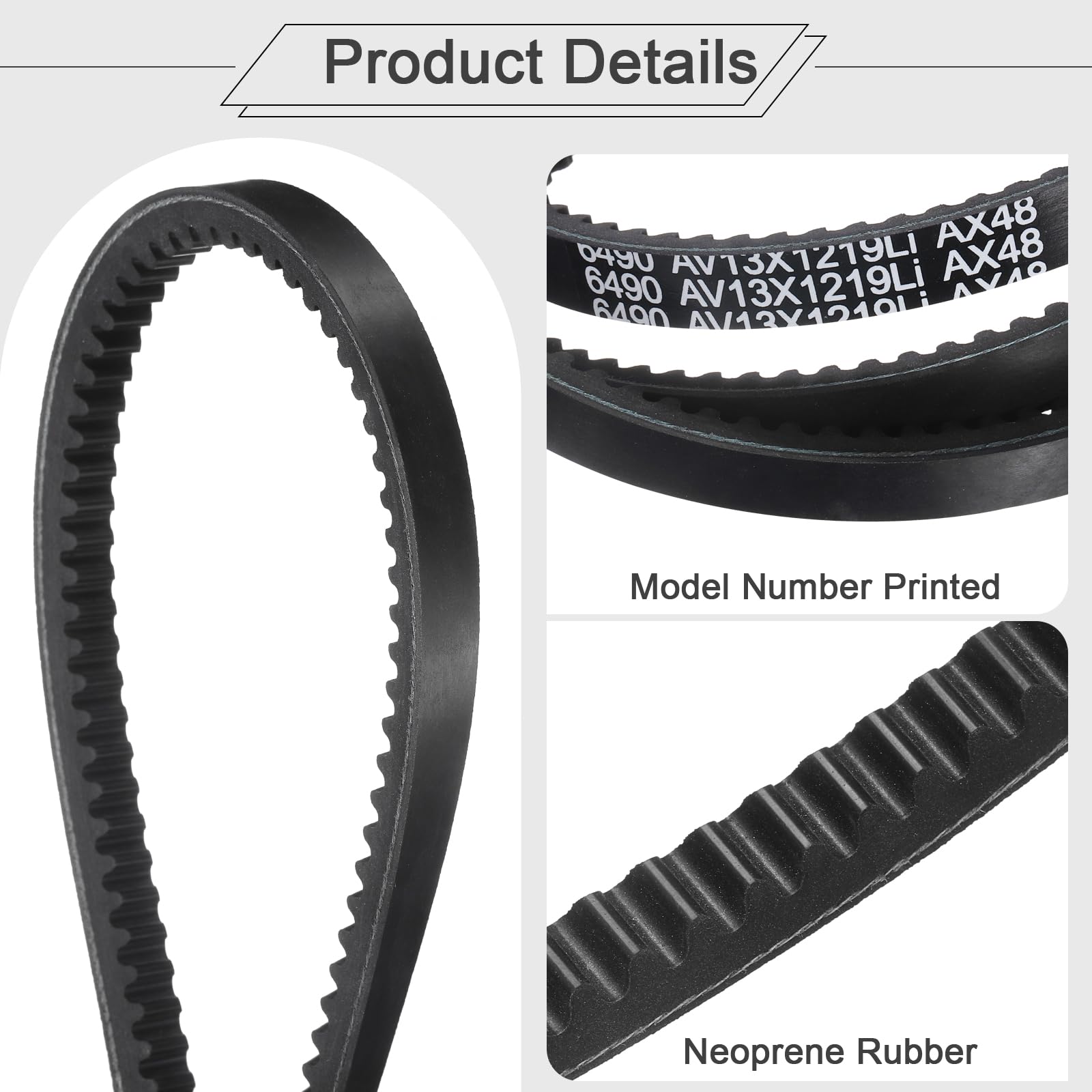 uxcell 2Pcs AX48 EPDM V-Belt, Raw Edge Cogged Industrial Rubber V Belt 1/2" Width x 50" Outer Circumference — Amazon image 3