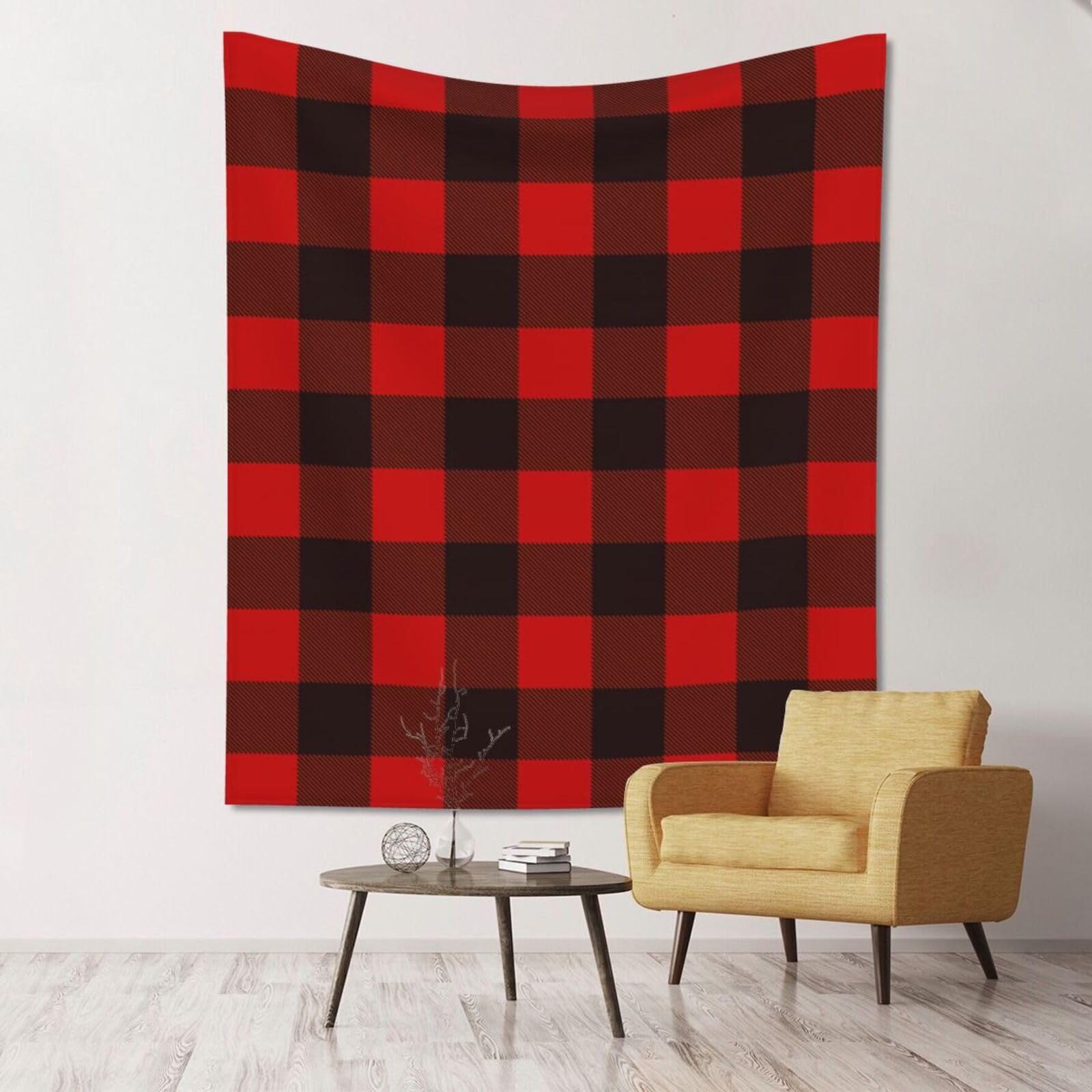 WKSGDSG Large Wall Hanging, Machine Washable Tapestry For Dorm Room, Plaid Red And Black, Lightweight Polyester Wall Art For Bedroom Living Room, 152x130cm