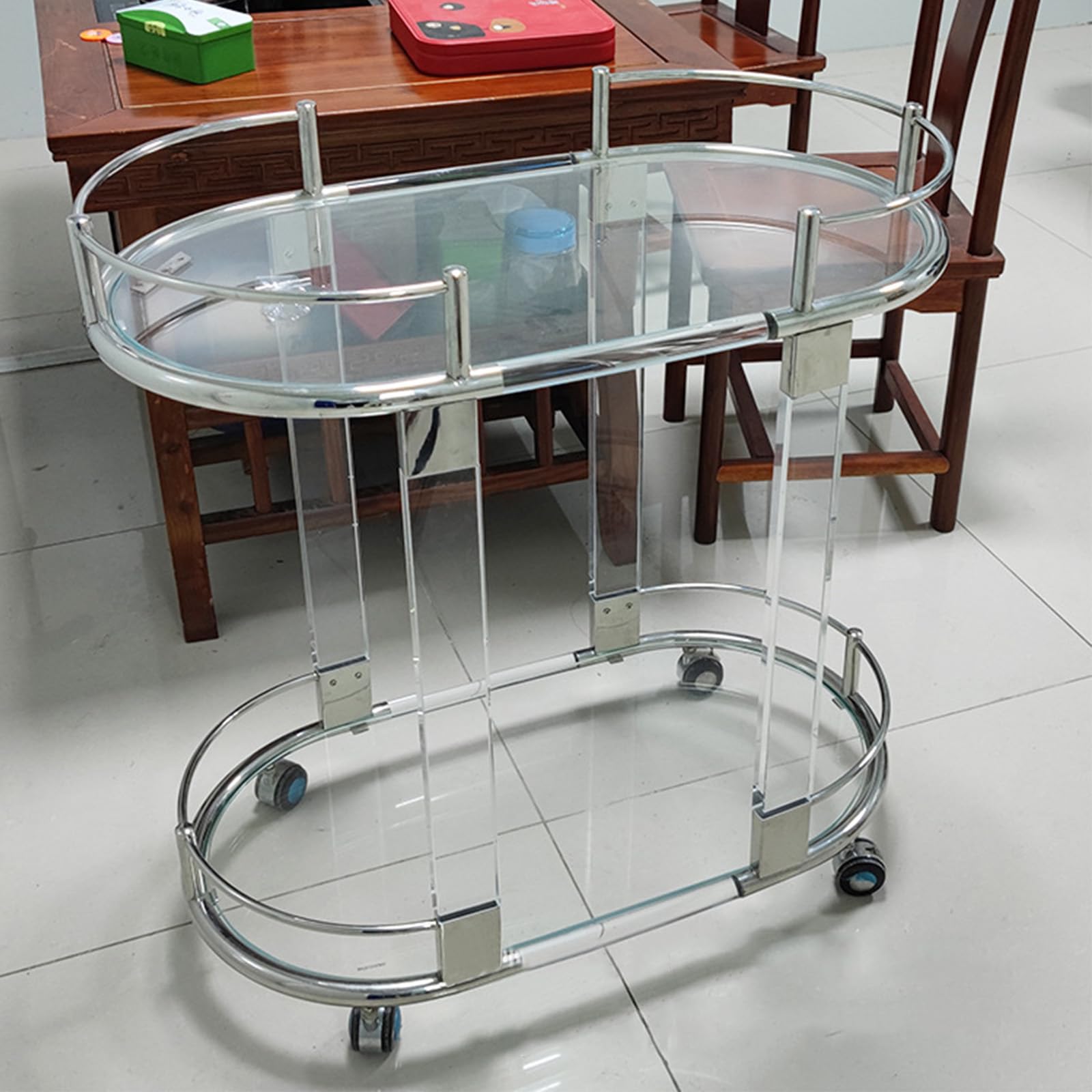 Carrello Portaoggetti Carrello Portaoggetti Carrello Portaoggetti per Casa, Carrello Portavivande in Acrilico a 2 Livelli con Ruote, Ripiano Cucina per Soggiorno, Sala da Pranzo, Bagno, 31''