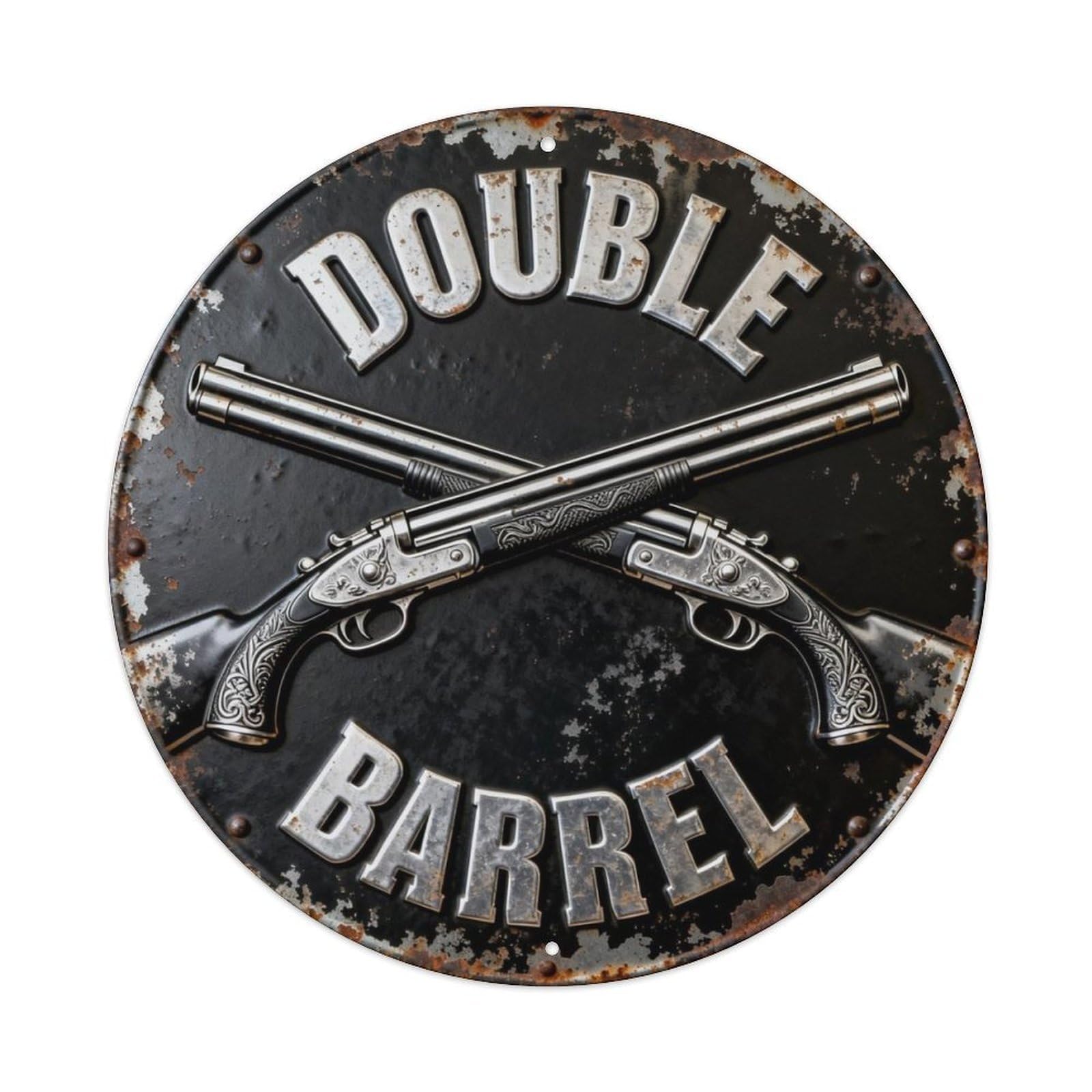 Double Barrel Metal Tin Sign Plaque