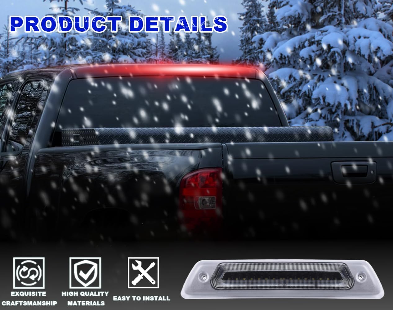 PIT66 LED 3rd Brake Light, Compatible with 09-14 Ford F150 Rear High Mount Stop Parking Lights Assembly Third Brake Cargo Lamps Black Housing Clear Lens