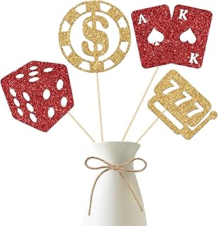 Casino Centerpiece Sticks, Casino Party Decorations, Poker Theme Party Decor, Card Game Theme Las Vegas Scene Birthday Party Decoration Supplies 12 Pieces Red Gold