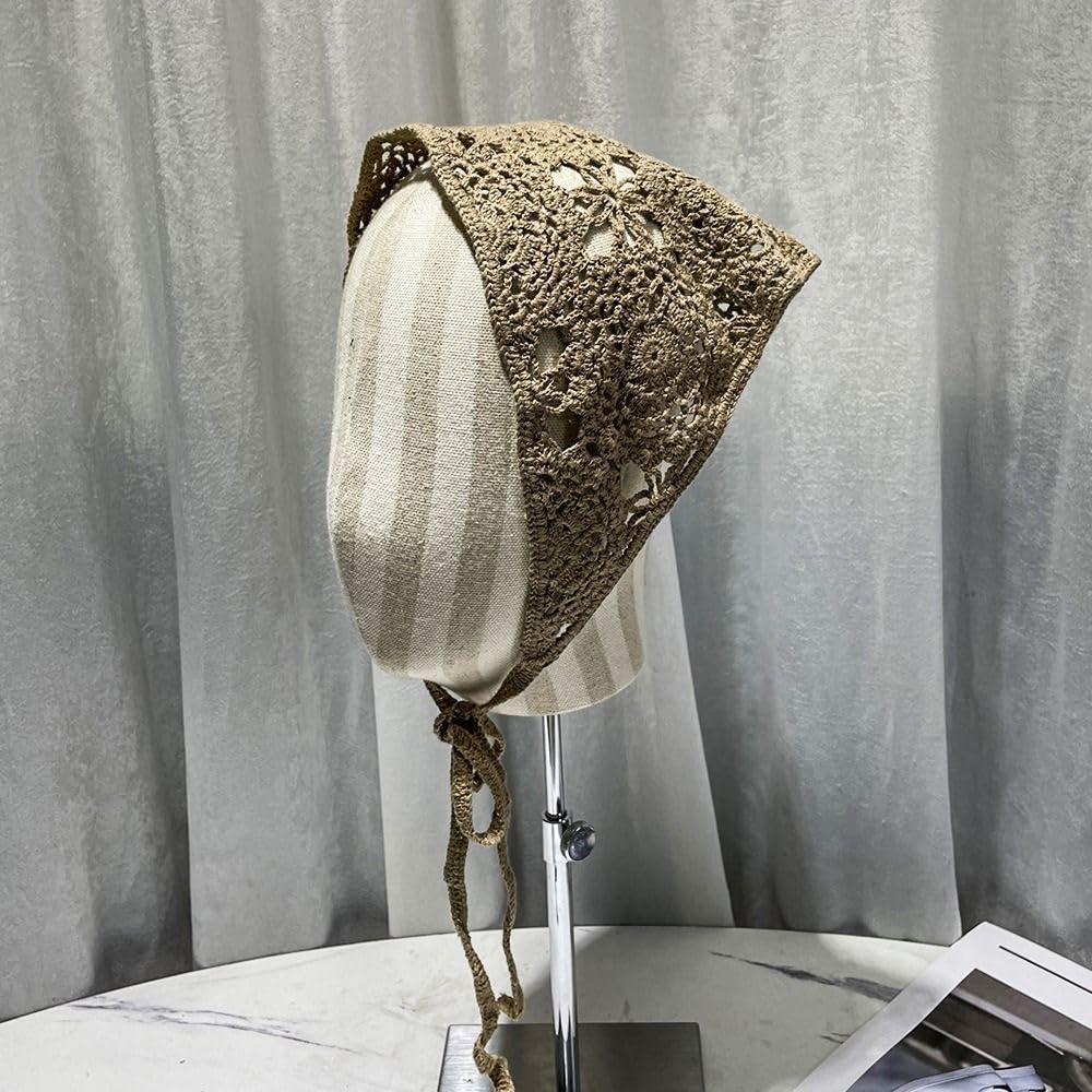 2 Pcs Lace Flower Triangle Scarf Headband Vintage Knitted Flower Design,Adjustable One Size,Soft Cloth Material for Women - Image 2