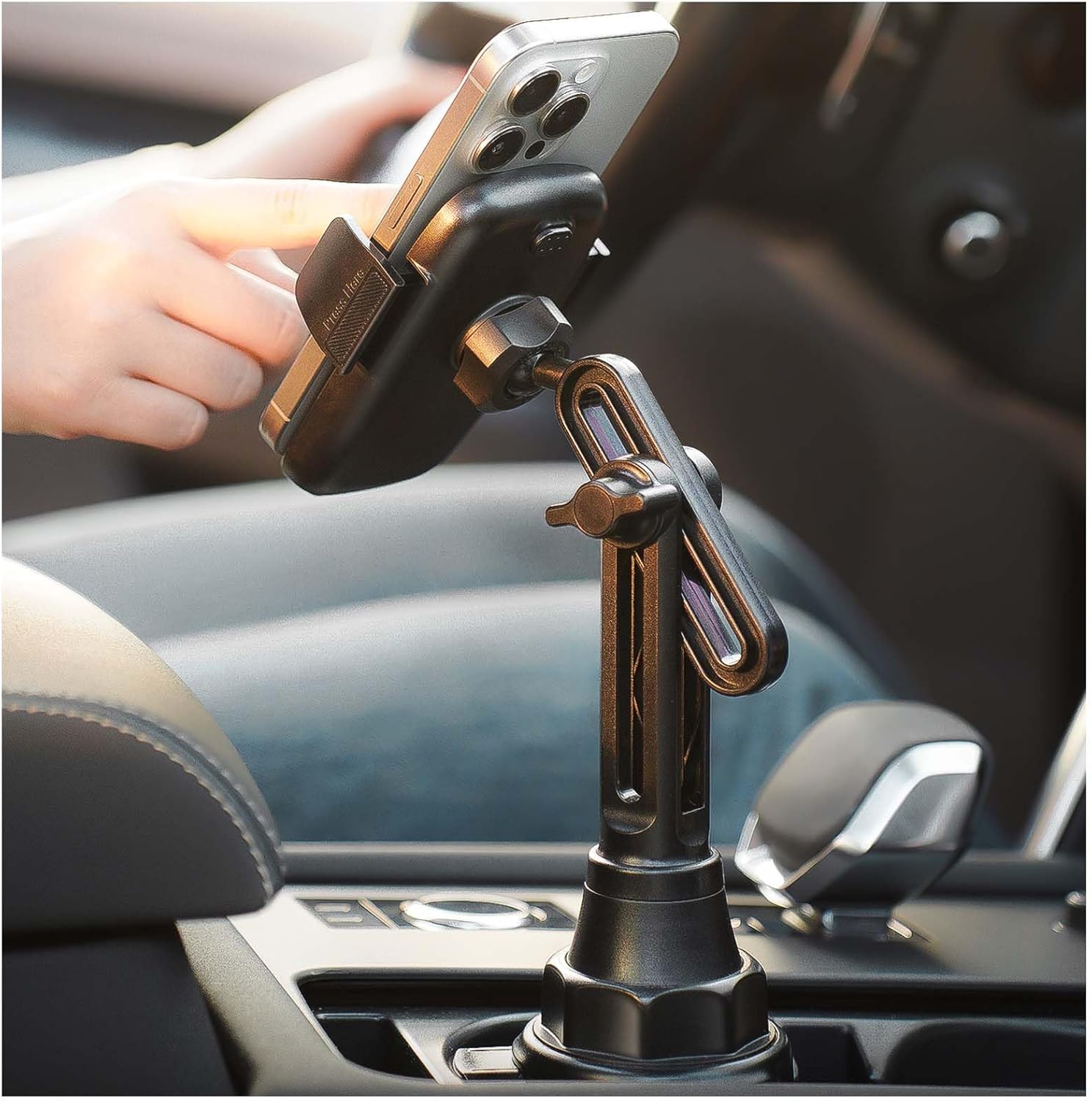 LISEN Cup Phone Holder for Car [Upgraded Version] Long Neck 360° Adjustable Car Accessories for Women Thick Cases Friendly for iPhone 16e 16 15 14 13 Pro Max Samsung S25 All 4-7” Phone, LUXURY Sliver