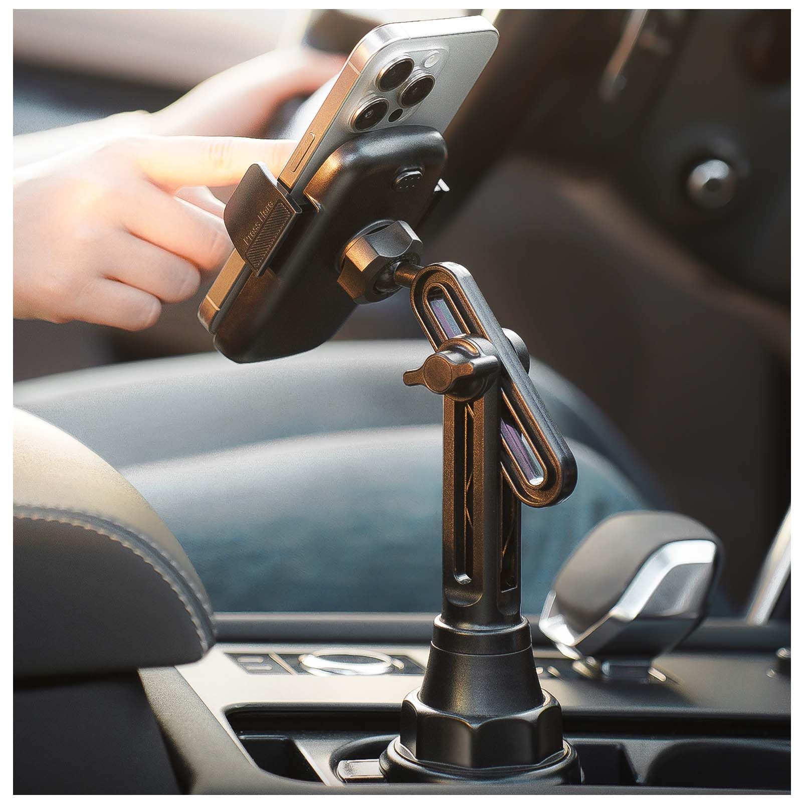 LISEN Cup Phone Holder for Car [Upgraded Version] Long Neck 360° Adjustable Car Accessories for Women Thick Cases Friendly for iPhone 16e 16 15 14 13 Pro Max Samsung S25 All 4-7'' Phone, LUXURY Sliver