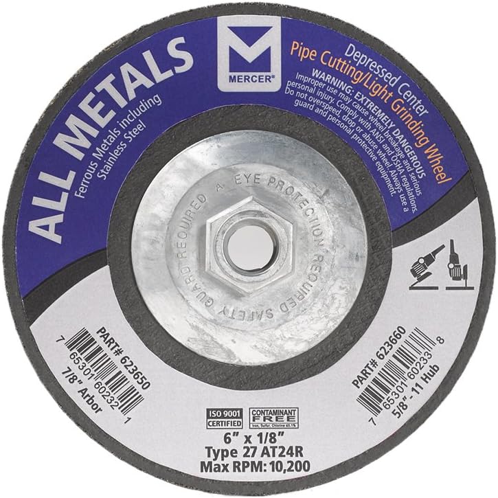 Mercer Industries 623670 Type 27 Pipe Cutting and Light Grinding Wheel for All Metals, Including SS, 7" x 1/8" x 7/8", 25 Pack