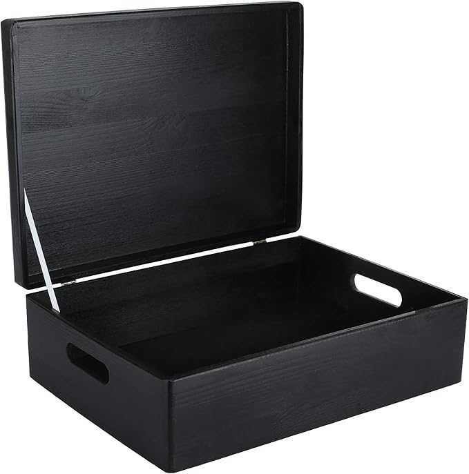 Creative Deco XL Black Wooden Box Storage with Hinged Lid