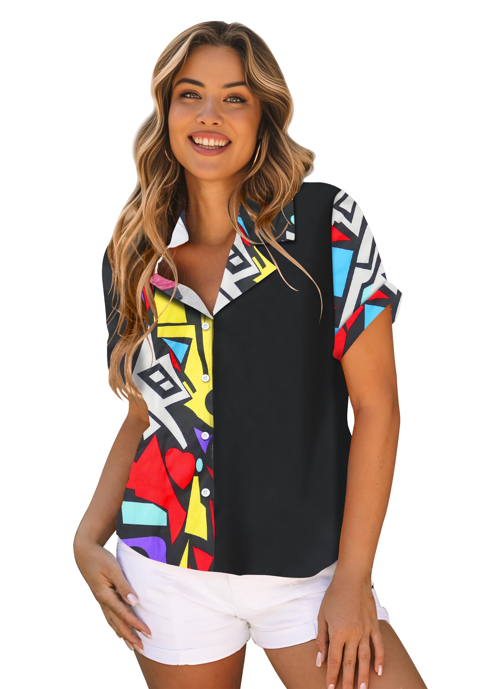 tiorhooe Camisa hawaiana de los años 80 y 90 para mujer, estilo retro, hawaiana, de manga corta, con botones, estilo vintage