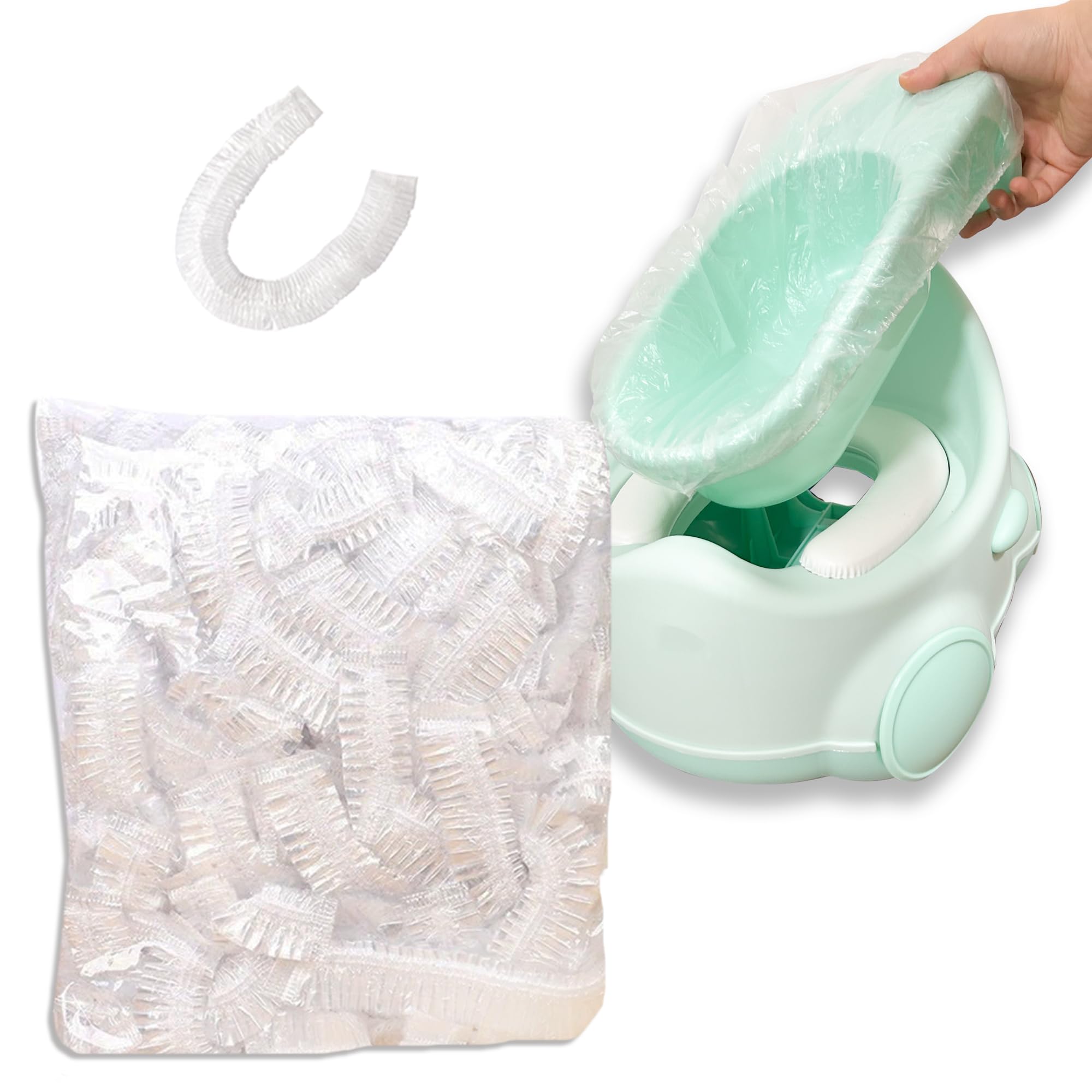Photo 1 of 100Pcs Sturdy Disposable Potty Liners for Toddlers Convenient Potty Bags with Elastic Summer Potty Training Toilet Seat Covers for Toddlers Kids Baby(Clear)