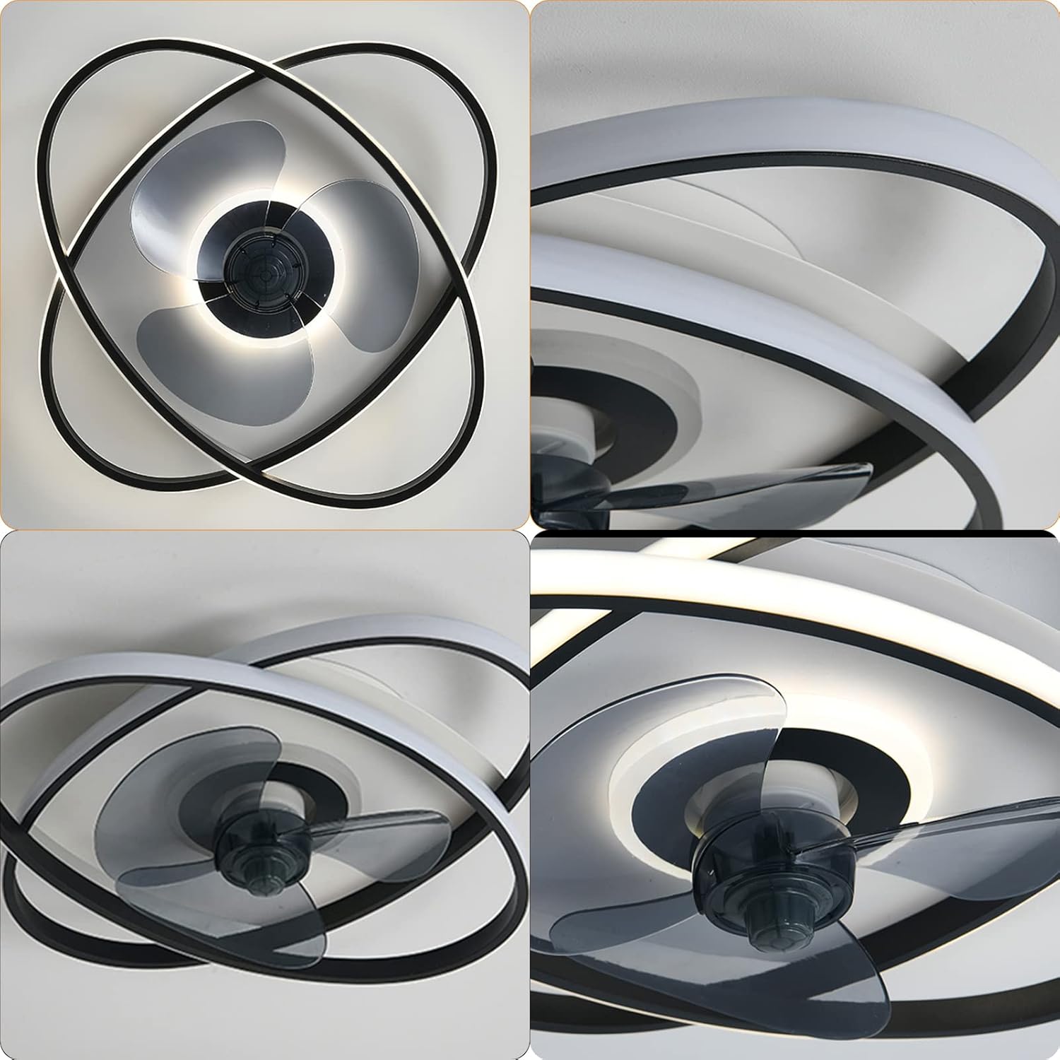 YUEGOO Ceiling Fans with Lamps,Quiet Ceiling Fans with Lamps Reversible Motre 6 Speed Dimmable Ceiling Fans with Lights and Remote Control for Living Room Bedrooms with Timer/Black