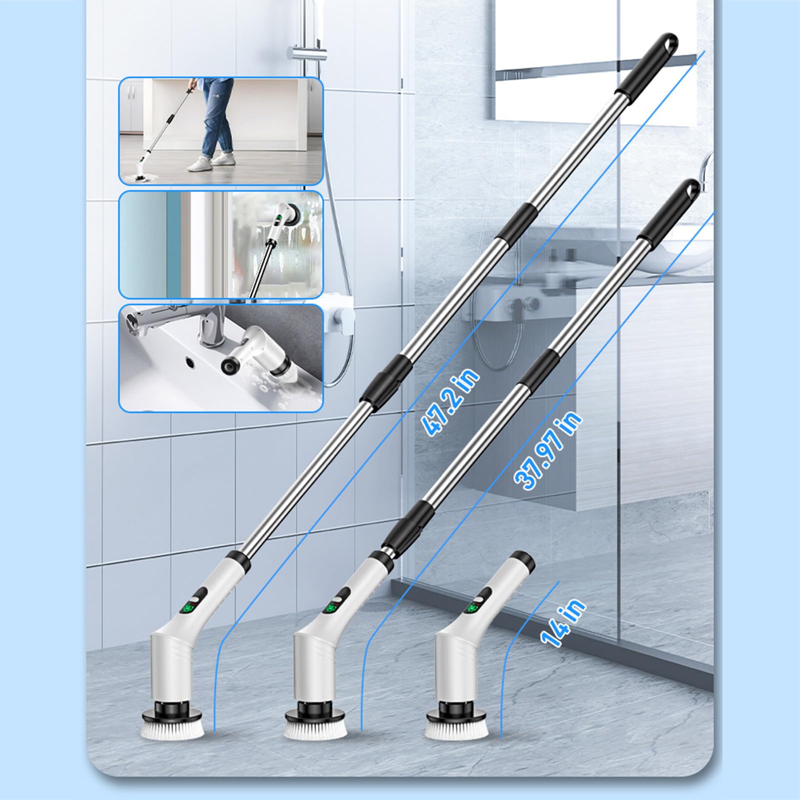 Limpiador eléctrico de baño Herramientas de Limpieza y Gadgets Impermeables | cepillo fregador ducha impermeable mango retráctil para azulejos, bañera, lavabo, cerámica, vidrio, acero inoxidable,