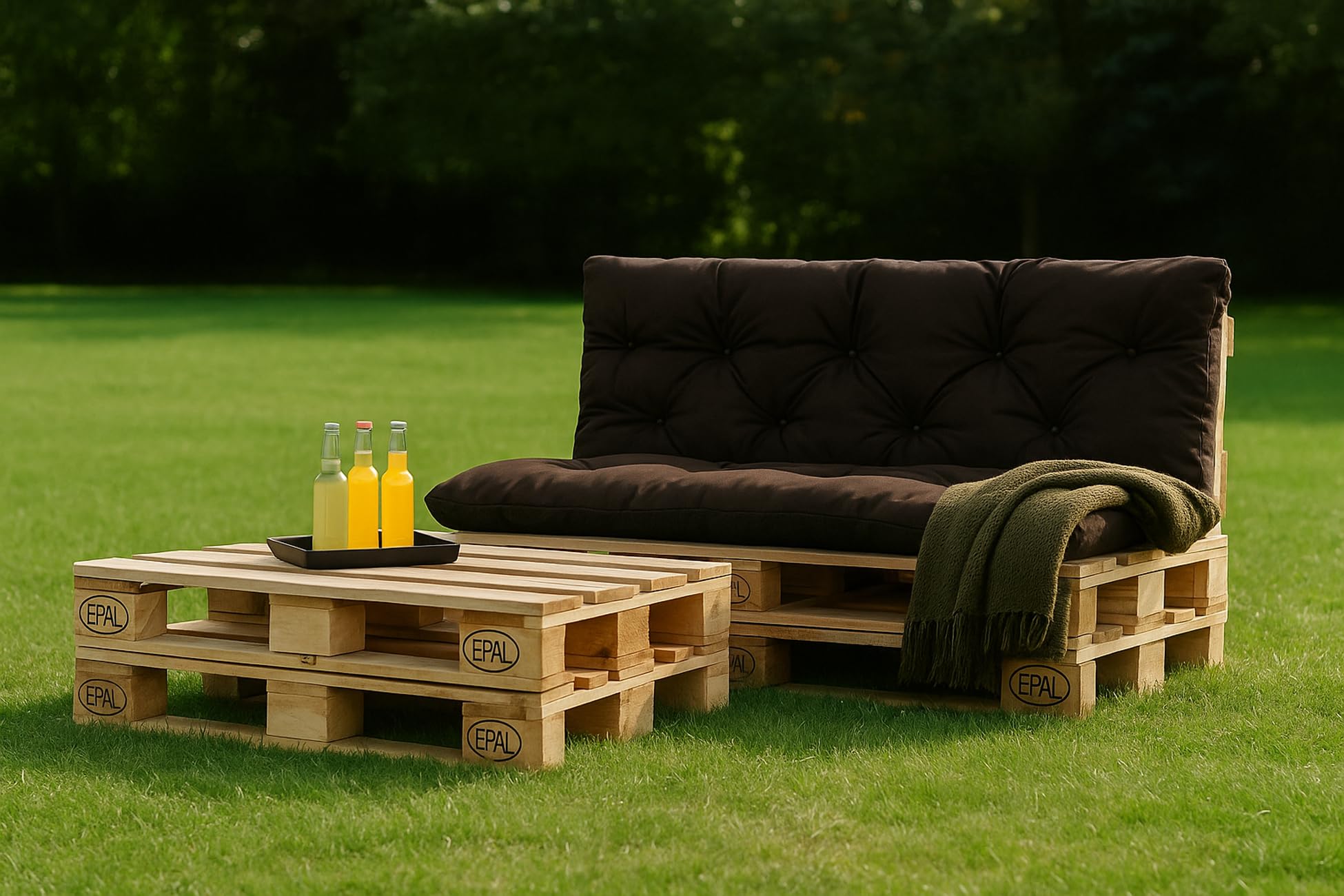 Cuscini pallet, Cuscini per pallet esterni/Cuscino Euro Pallet, Cuscino Divano, Cuscino Soggiorno da Giardino (Set:120x60+120x40cm, Marrone)