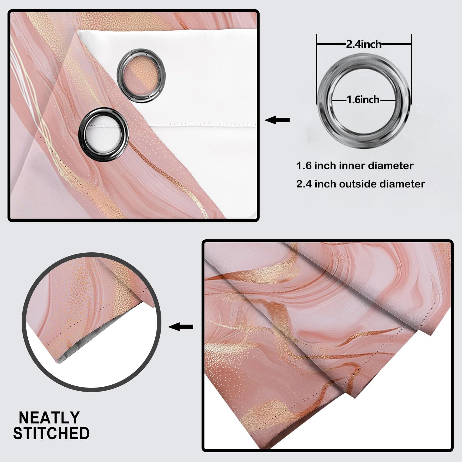 Rideau Occultant Blush Powder, Gradient Wave Motif Rideaux Thermiques À Oeillets, Rideaux Imprimé Marbre Élégant pour Salon Chambre Anti Bruit Décoration, 117Lx183H Cm, Lot De 2