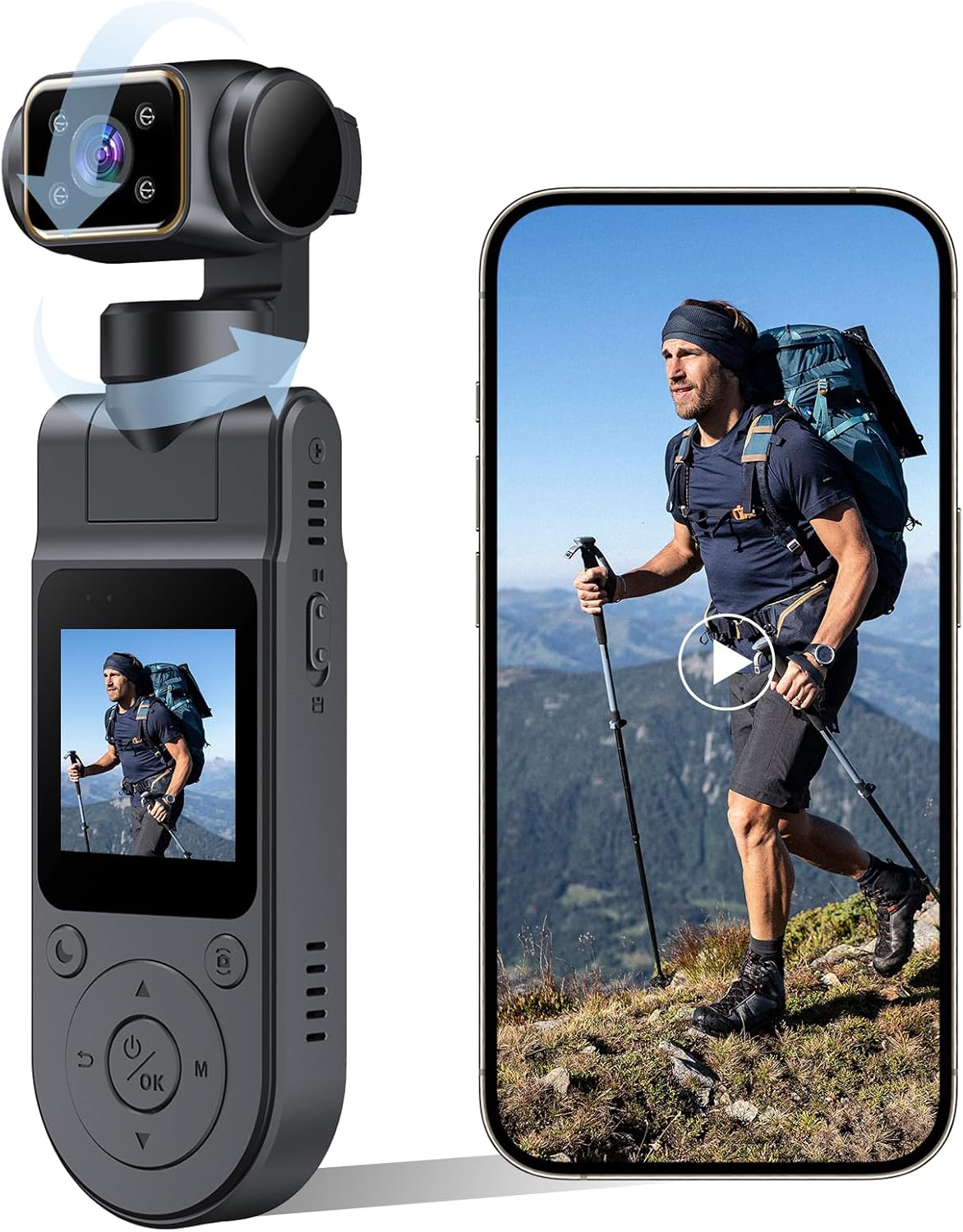 Body Cameras with Audio & Video Recording 1080P FHD 270° Rotating Lens Handheld Camera with Night Vision, Body Camera that Connects to Phone for Travel Vlong