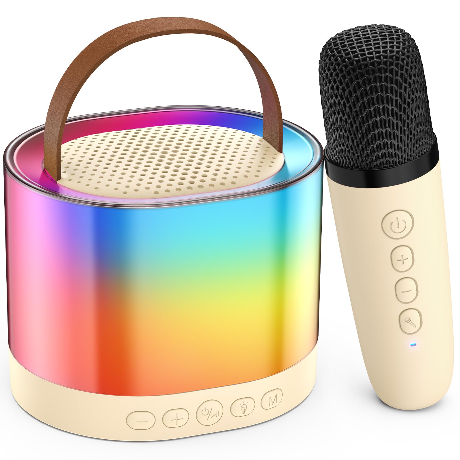 JYXMini Karaoke Machine for Kids Age 4-12,Portable Bluetooth Speaker with Microphone and RGB Lights,Support TF/AUX Input/Funny Magic Voice, Great Gift for Boys&Girls-White, D23W