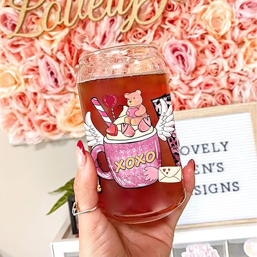 Miniatura 2 de Adhesivos de transferencia de vasos UV DTF para San Valentín para vidrio de 16 onzas, 5 hojas de amor con corazón frotado en transferencia, adhesivo